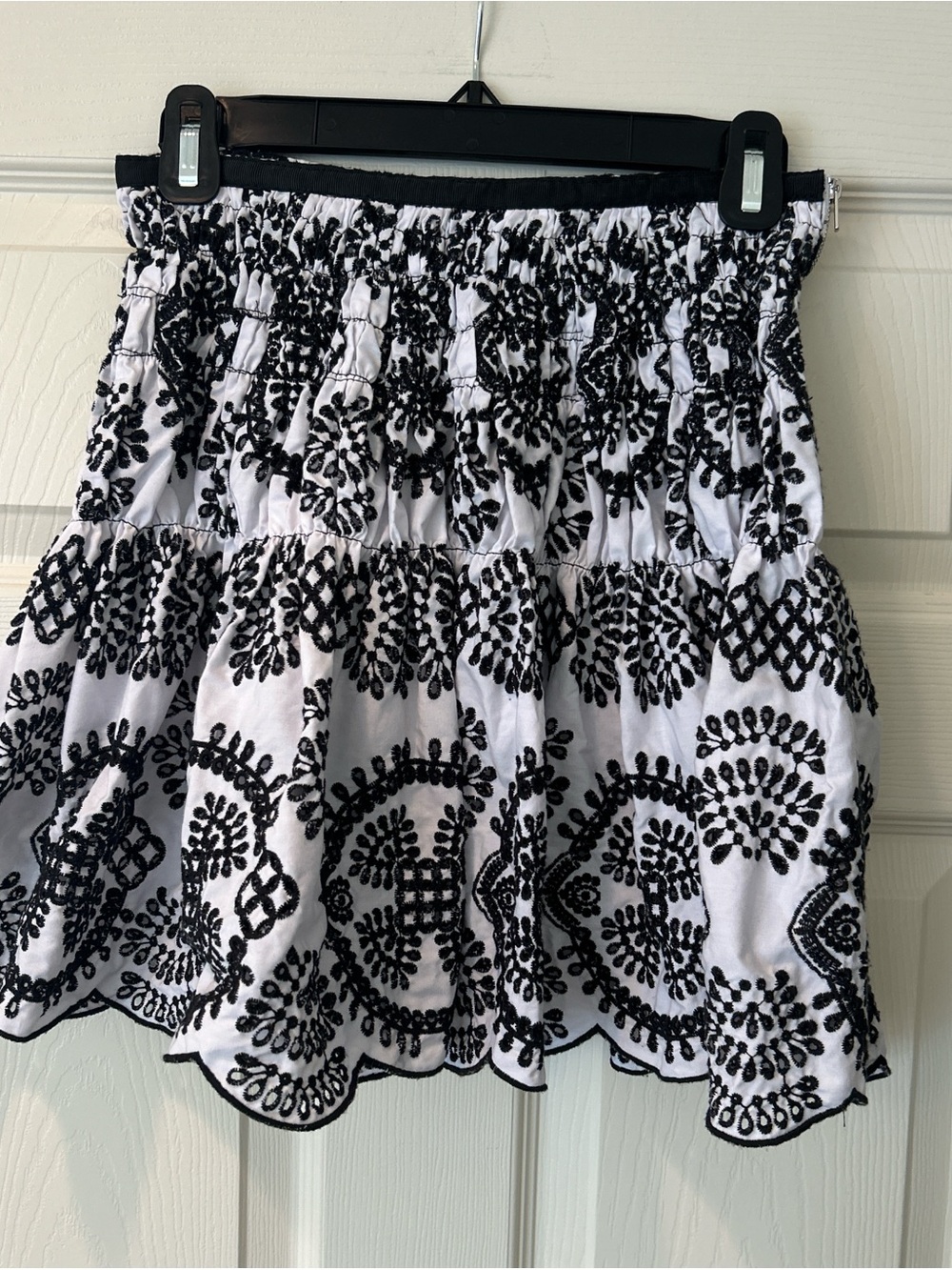 Zara Black and White Embroidered Smocked Mini Skirt
